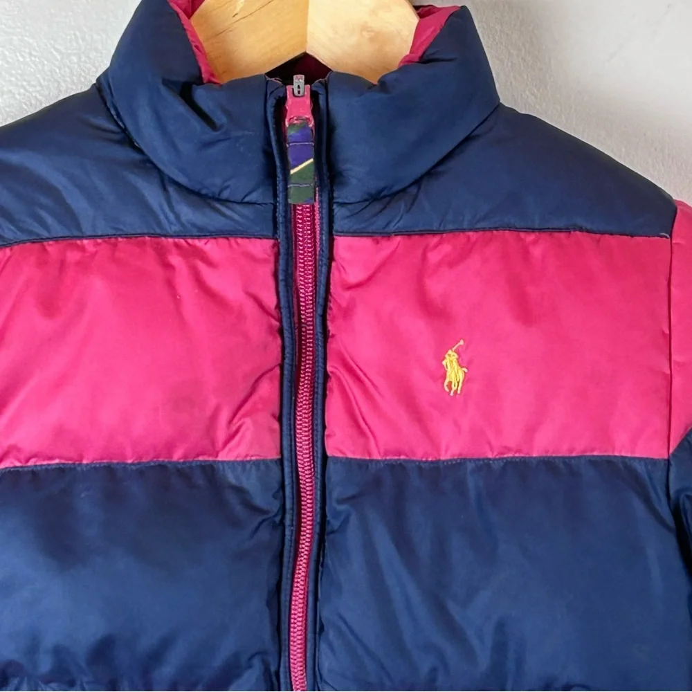 Vtg 90s Ralph Lauren Down Puffer Jacket‎ Girls Small Reversible Pony Crested